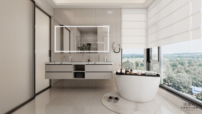 Fadior Sleek Design Stainless Steel Wall-Mounted Bathroom Vanity With Dual Sink And Smart Mirror