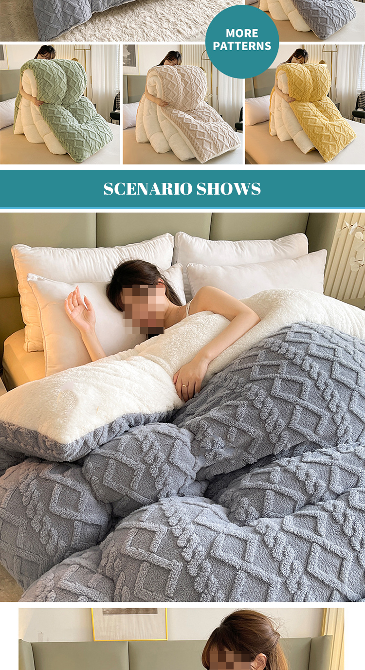 Pure Color Super Soft Jacquard Plaid Thick Winter Fleece Velvet Duvet for King Size Bed