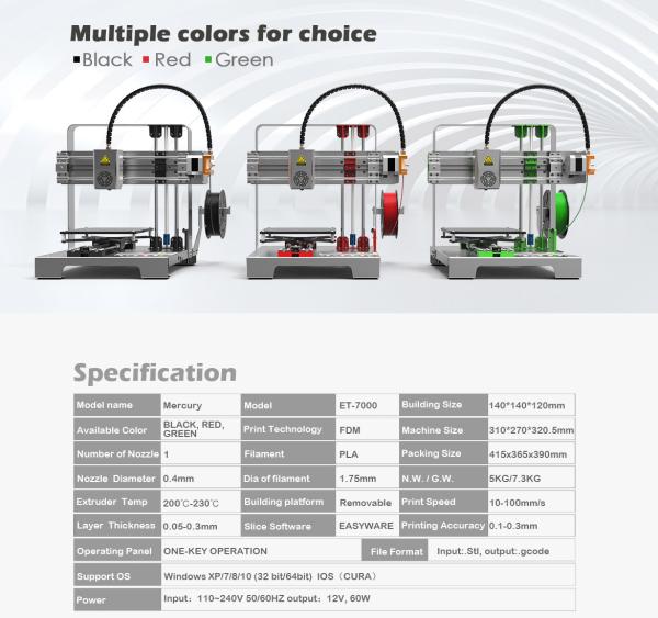 Easthreed Convenient Portable 3D Printer 180 - 210 ℃ Extruder Temperature 100