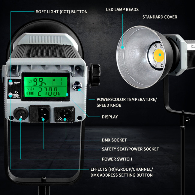 300 W Sunlight Softbox Cob LED Video Studio Spot Light 2700k-7500k Portable Light