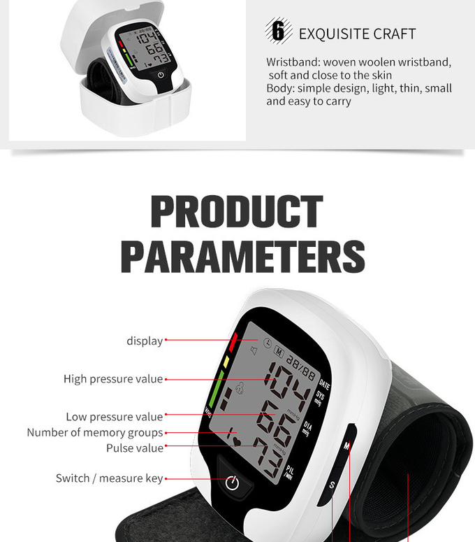 Smart Home Digital Wrist Sphygmomanometer Automatic Shutdown One Key Measurement
