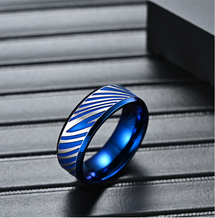 Classic Fashion Men's Rings Blue Plated Hip Hop Punk Stainless Steel Chain Ring Jewelry