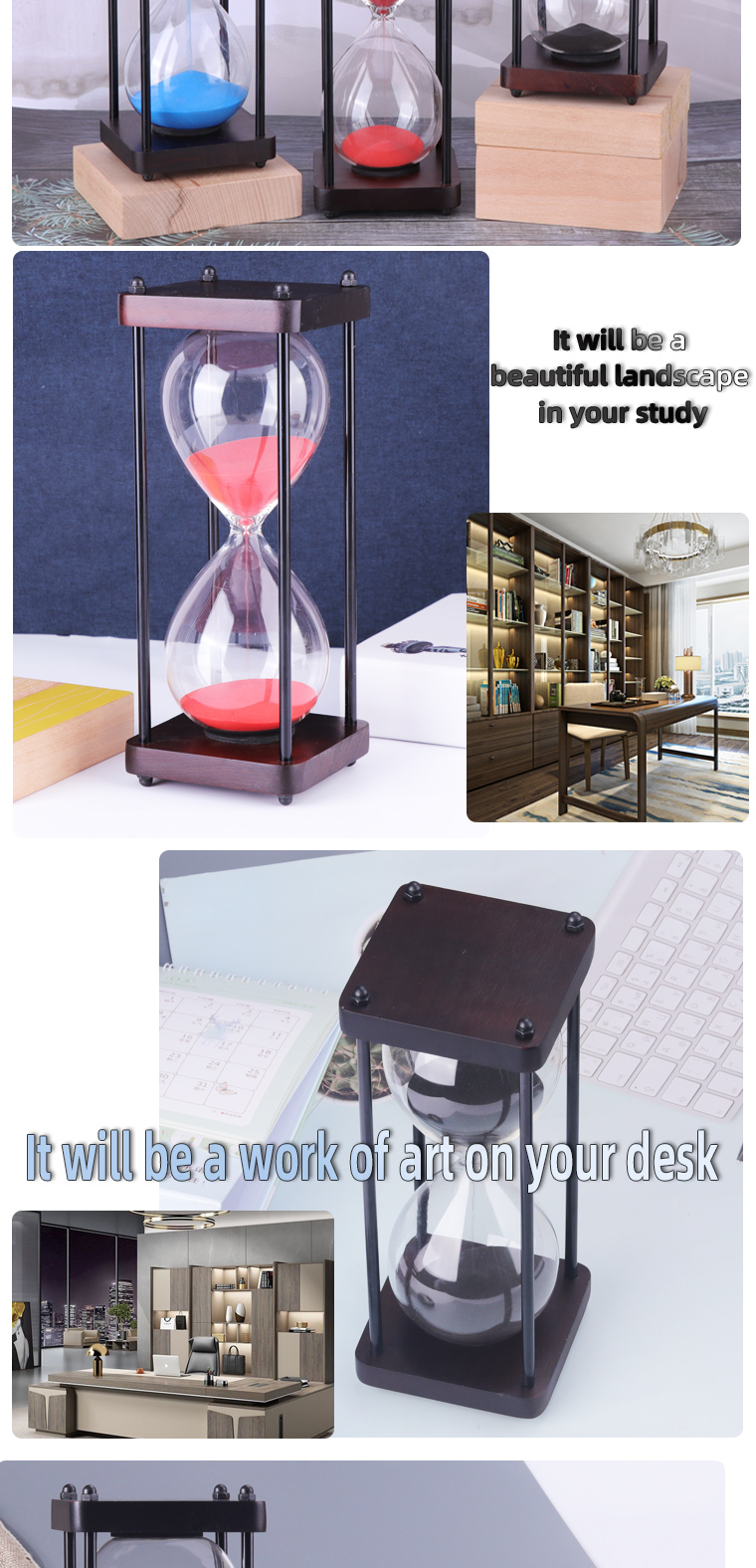 Black 30 Minute Hourglass Sand Timer Custom Logo For Business Gift