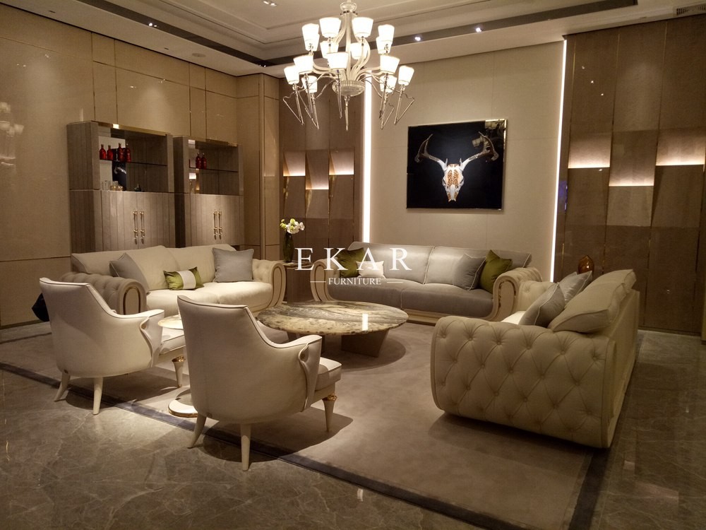 Luxury White Genuine Leather Living Room Furniture Modern Sofa Set
