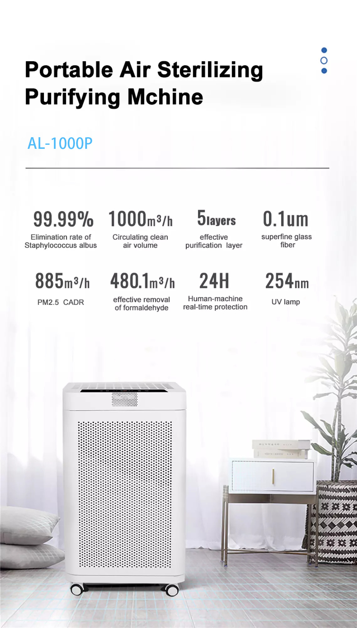 ETL Commercial Hepa Filter Air Purifier 100m2 150W UV Germicidal