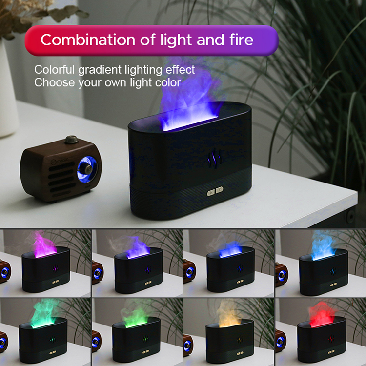 180ML Colorful Changeable USB Flame Effect Humidifier Essential Oil Fire Simulation Smart Mute Aroma Diffuser With RGB light
