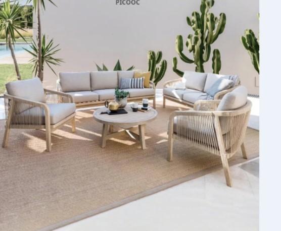 Customized High End Nordic Garden Solid Wood Sofa Set Outdoor Teak Leisure Table