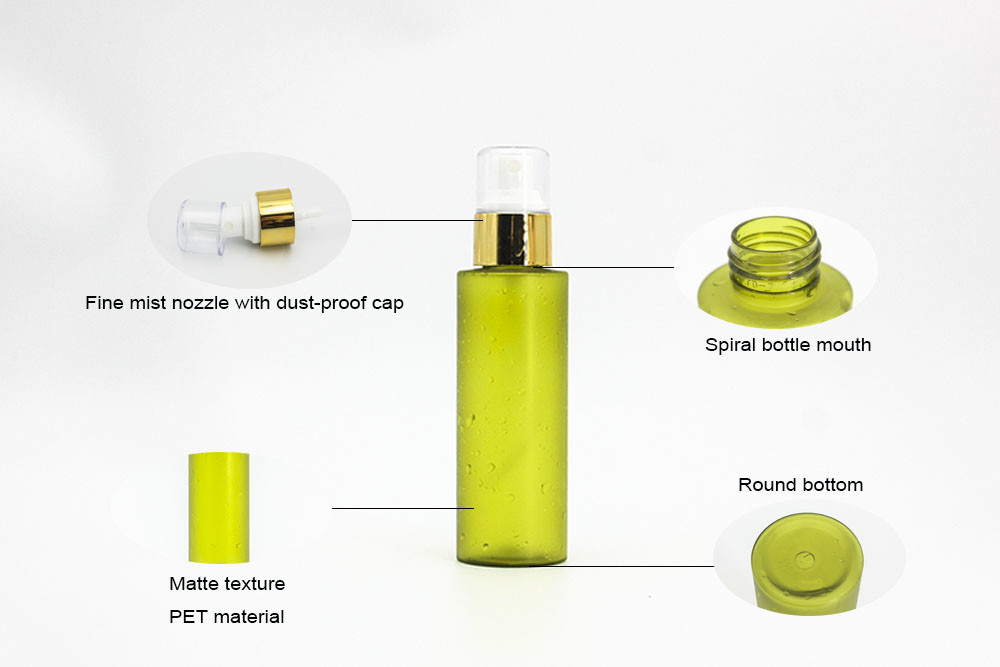 130ml Frost Transparent Green Cylinder Makeup Spray Bottle