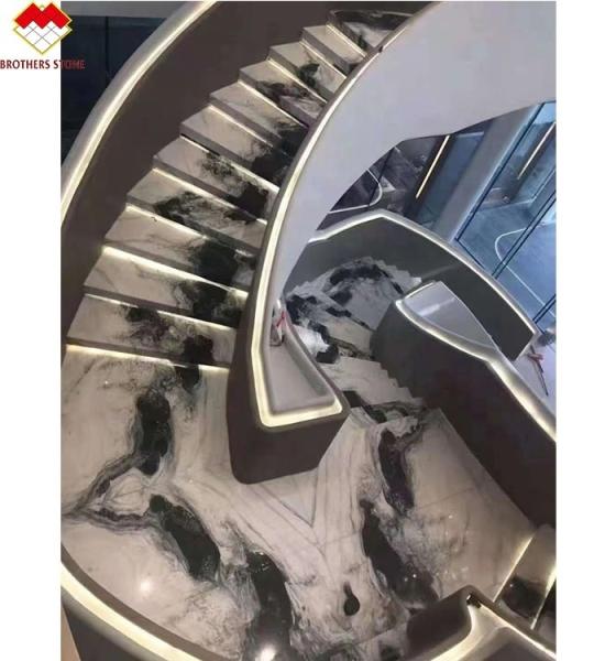 Indoor Honed Finish Natural Stone Spiral Staircase with LED Light and Anti-Slip