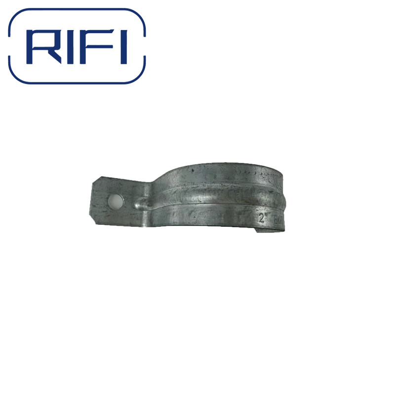 Silver EMT Conduit Fittings 3/4" EMT One Hole Strap Galvanised for securely fastening EMT conduit to various surfaces.