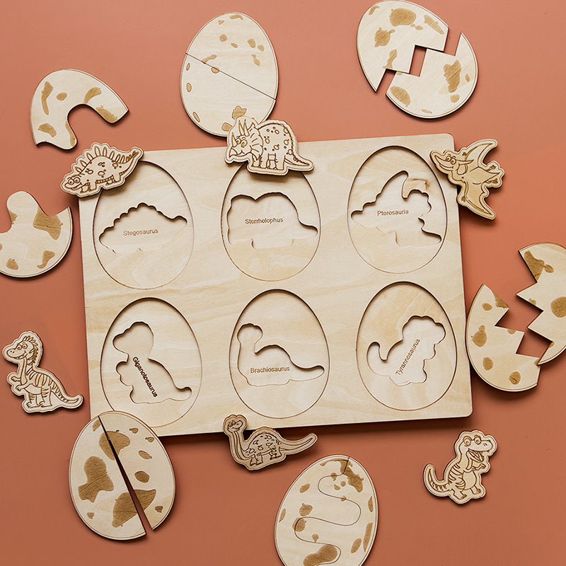 Montessori Toy wooden Mushroom Growth Cycle Puzzle &Wooden Dinosaur Puzzle