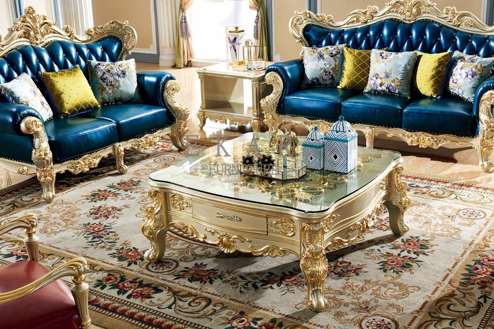 French Luxury Center table Gold Storage Carved Wooden Coffee Table