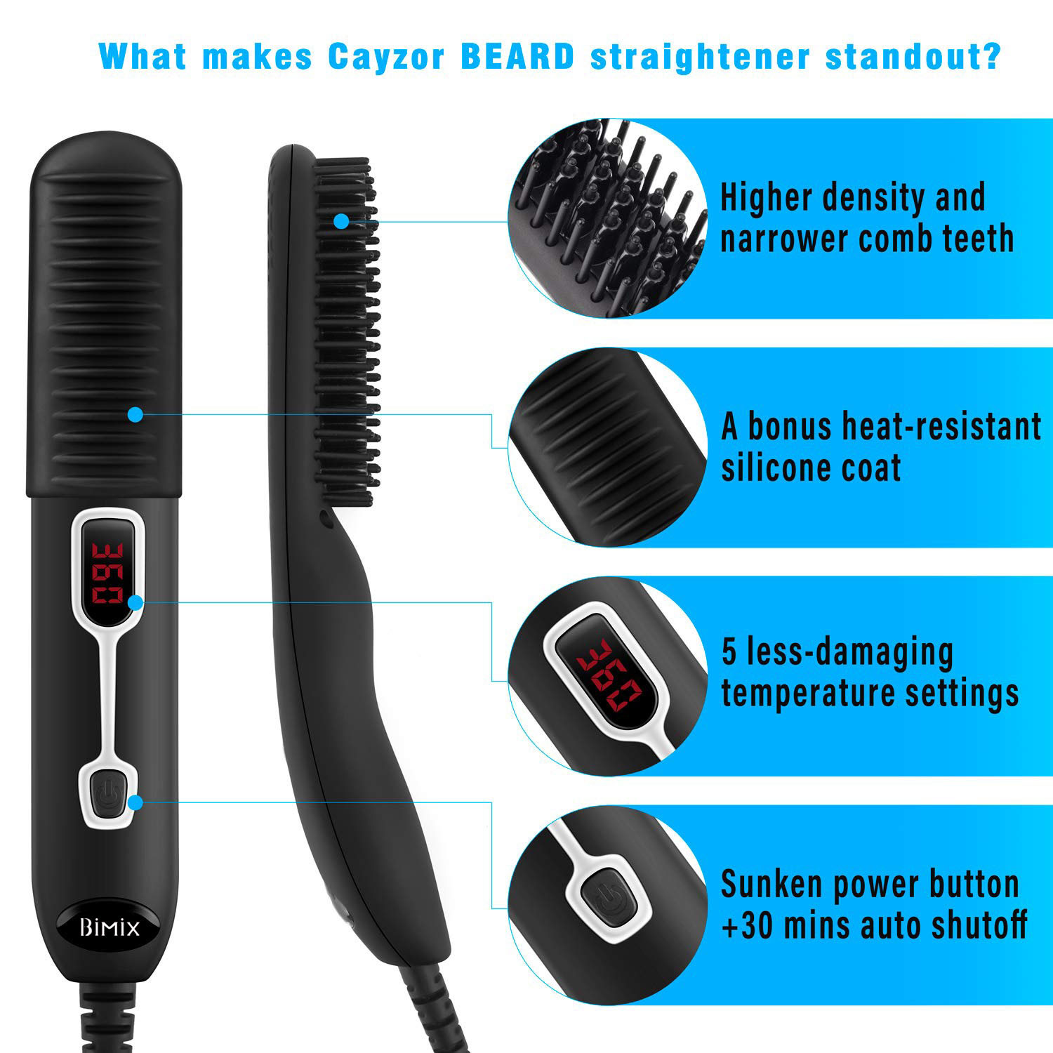 Portable Fixed Cord Anti Scald Beard Straightener Brush