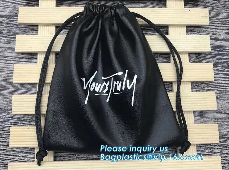 Custom Name Stamping PU Leather Drawstring Bag With Handle Waterproof Promotional Black Drawstring Bag Promotional Detai