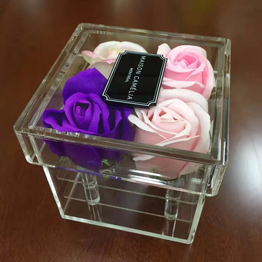 Wholesale Price Preserved Rose Display Acrylic Box With Lid Square Style 8 Sizes Valentine's Day Anniversary