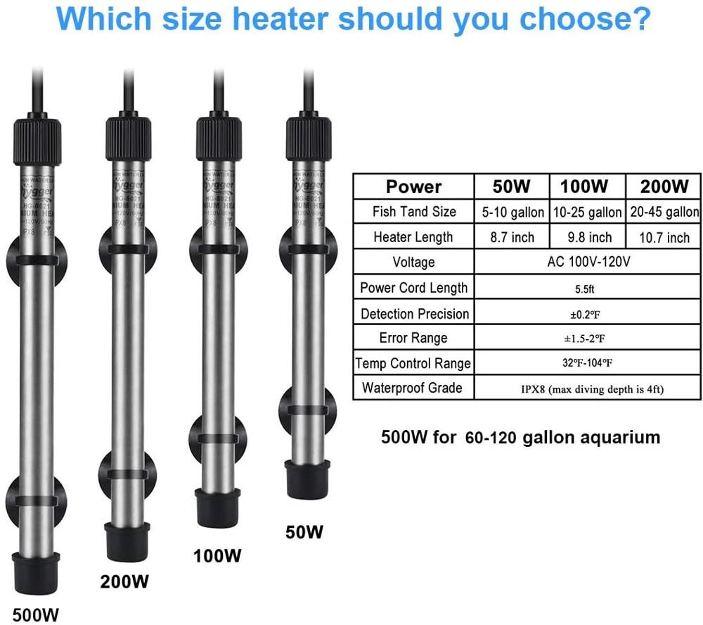 Submersible Pinpoint Hygger Aquarium Heater Saltwater Tank Titanium Tube