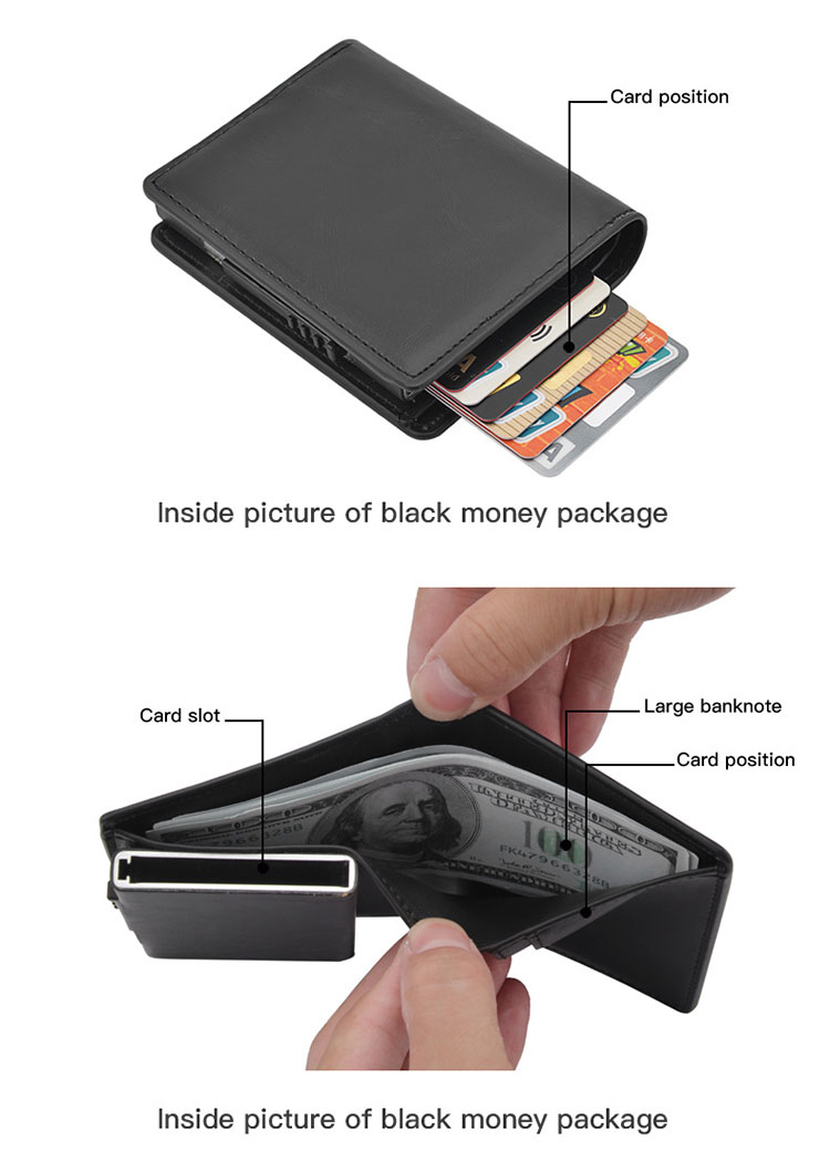 RFID Blocking Pop Up Aluminium Slim Genuine Leather Smart Credit Card Holder for Men