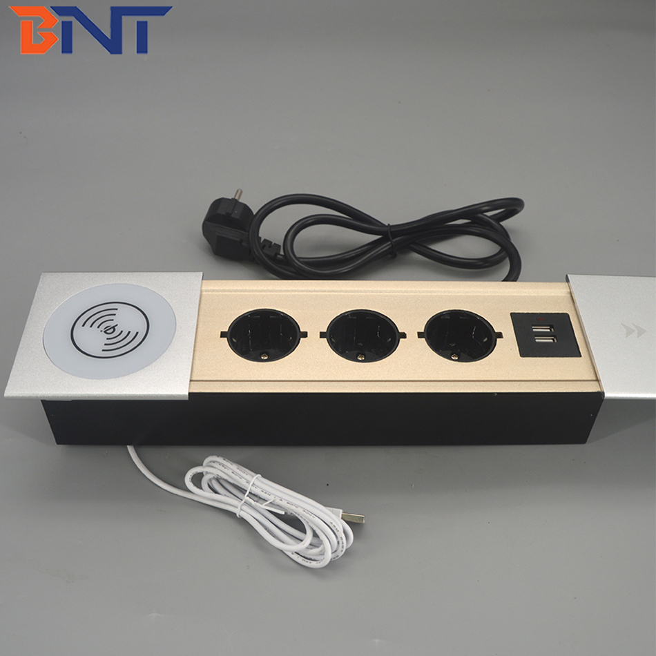 CE Rohs approve EU power wireless charger table socket outlet with slide cover