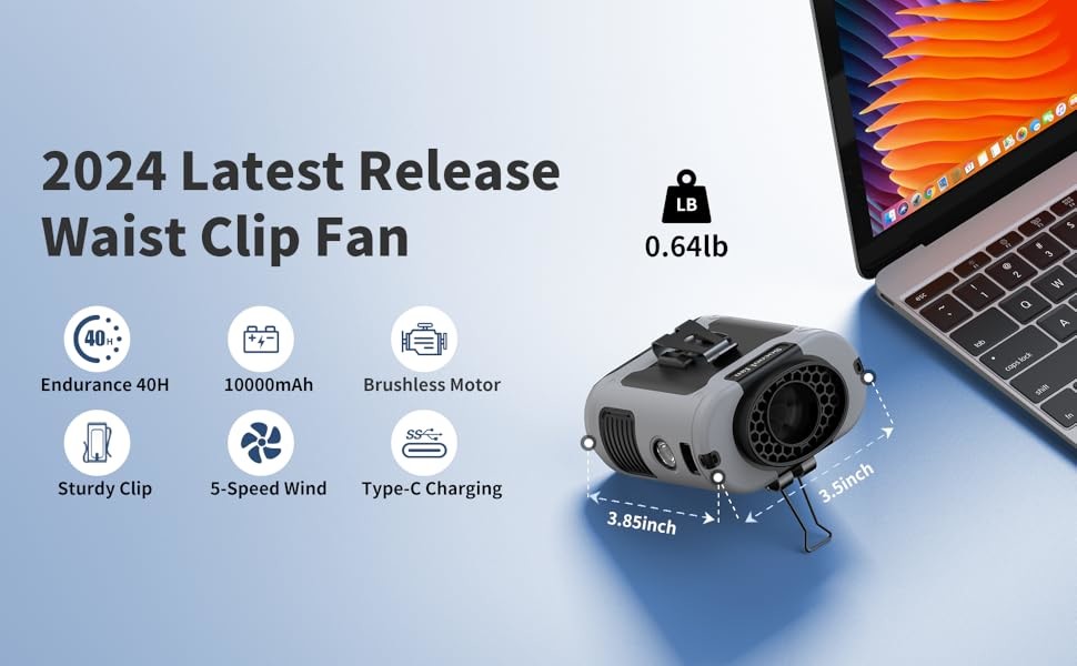 Socool Fan 10000mAh Mini Rechargeable Waist Fan Portable Emergency Power Clip USB Fan With SOS LED Light For Indoor/Outdoor