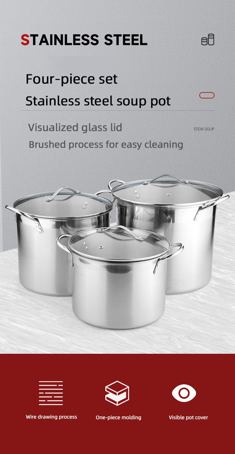 Factory Price Silver Large Capacity Cookware Stew Pots Cooker Stainless Steel Heavy Duty Cooking Pots