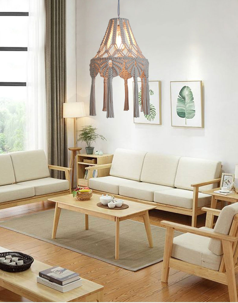 Bohemian Chandelier Hand Woven Lampshade Long Tassel Retro Decorative knitting lamp(WH-VP-216)