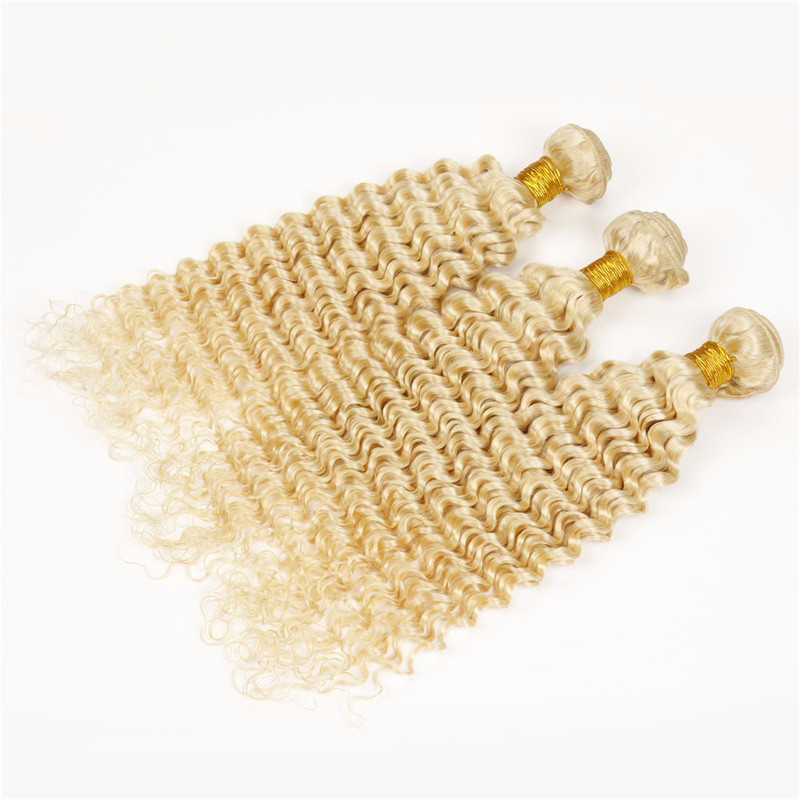 Strong double weft no shedding no tangle deep wave remy brazilian human hair blonde