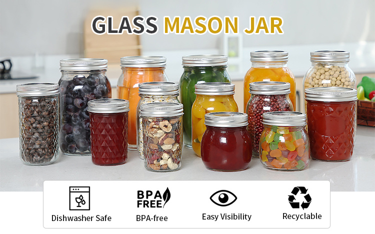 Top Quality 150ml 200ml 250ml 380ml 500ml 5oz 6oz Glass Pickle Jar with Lids