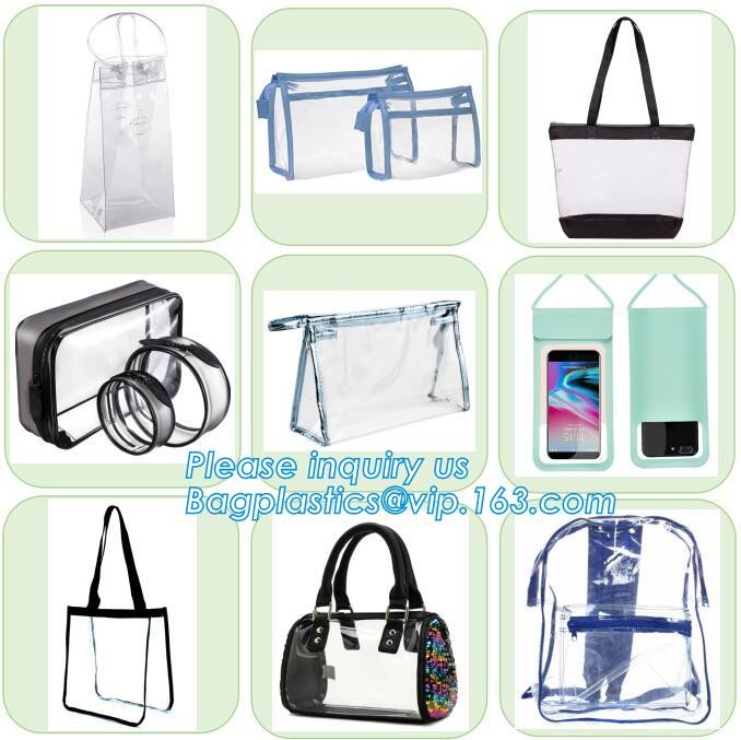 Waterproof customized folding pvc bag clear cosmetic bag with zipper, custom logo print shopping pvc plastic bag, tote