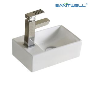  AB8402 Single hole modern ceramic basin sanitary ware white table above counter basin top rectangular lavabo bowl Manufactures