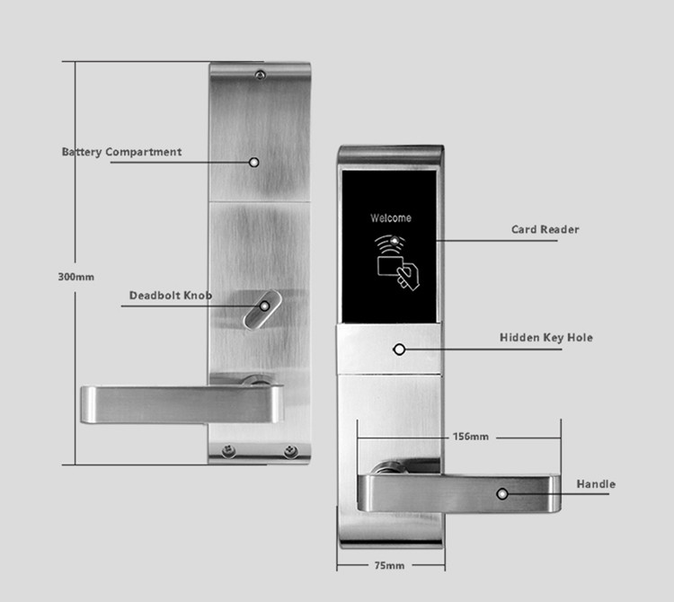 Wood Door RFID Door Lock System , Smart Key Card Door Lock For Hotels