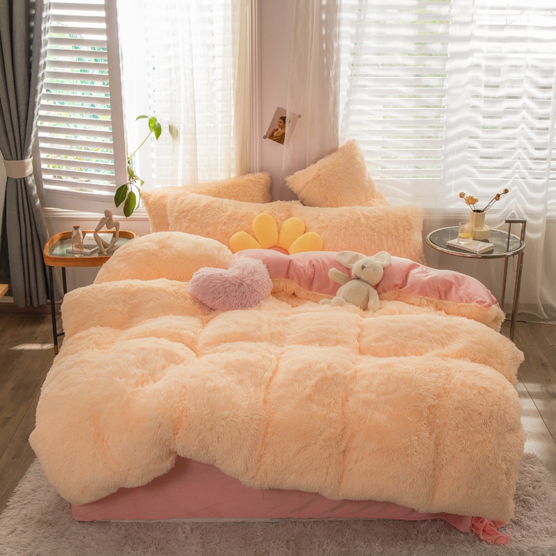 European and American Style Solid Color Thickened Warm Mink Velvet Duvet Bedding Set