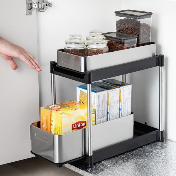 Under Sink Kitchen Storage Rack Clutter-Free 2 Tiers Stainless Steel Kitchen
