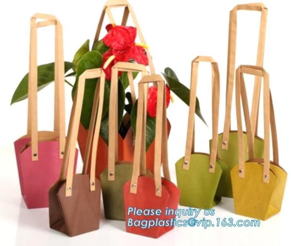 flower carrier bag cheap brown paper flower bag handle bag,Portable Bouquet