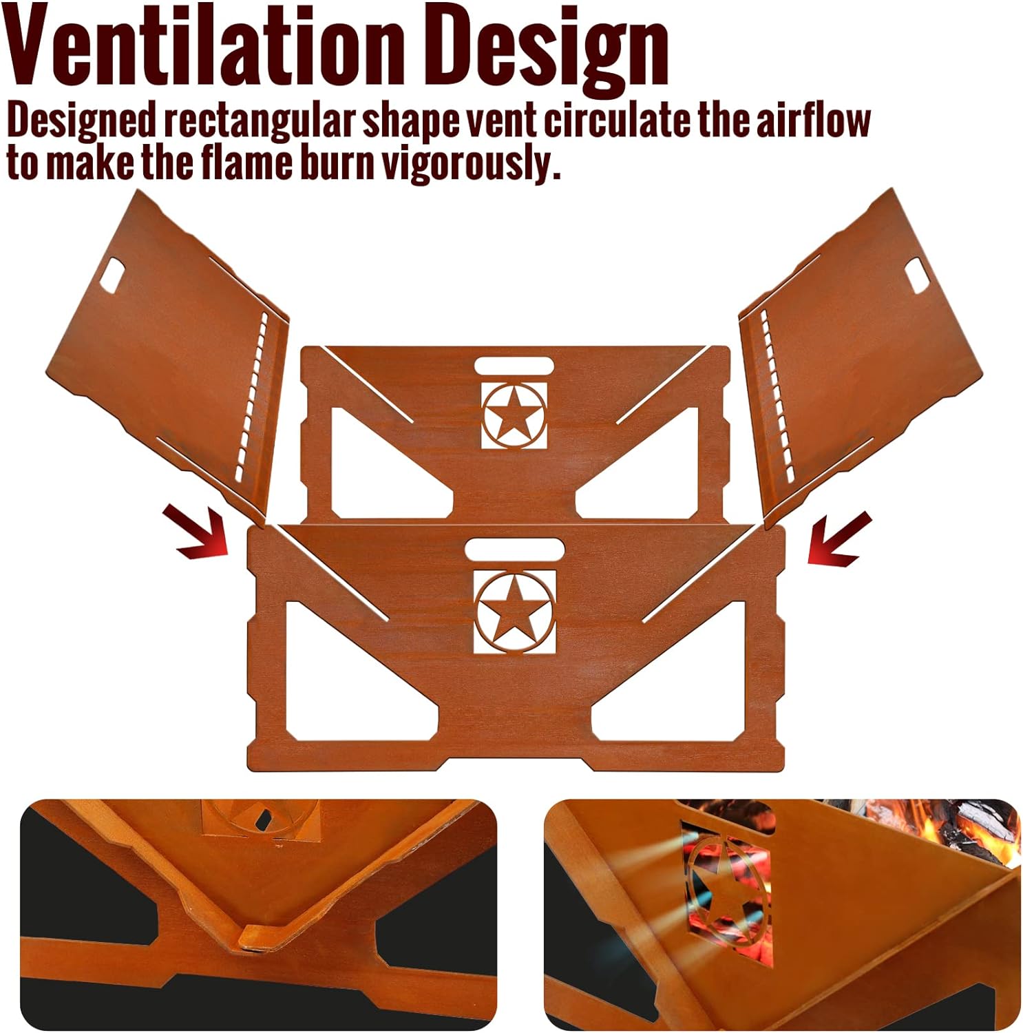 Black Metal Fire Pit BBQ Stove Outdoor Bonfire Weathering Steel Wood Burning Fireplace