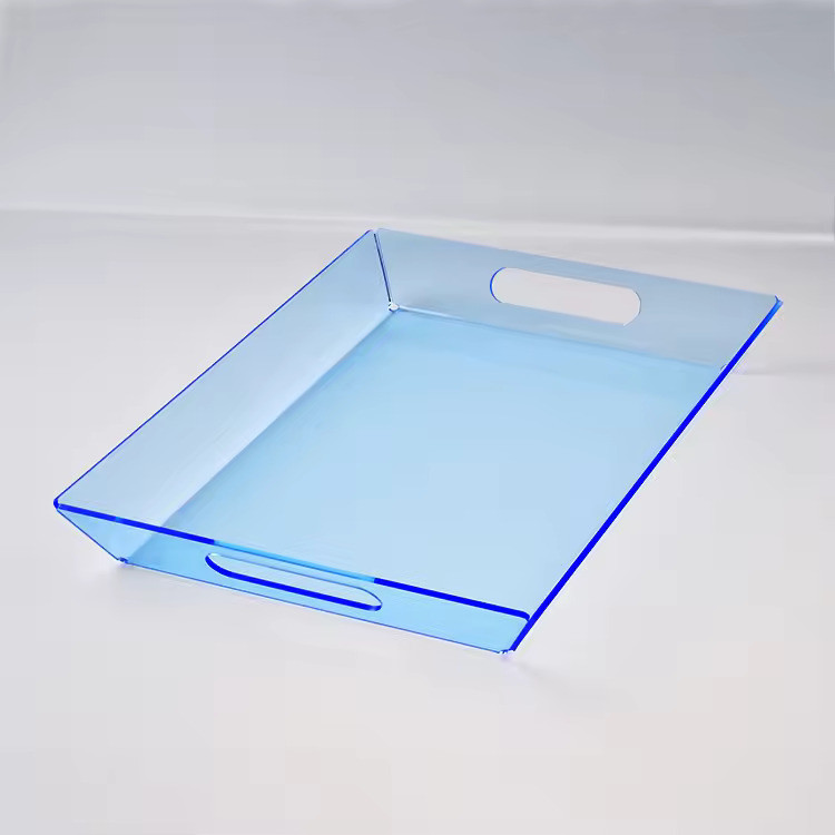 Custom Blue Acrylic Serving Tray Lucite Fruit Tray Modern Style Polished Rectangular