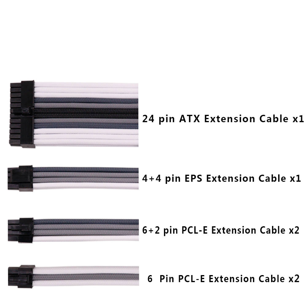 Computer power cord Braided Sleeved Psu extension ATX Power Cable 30cm set