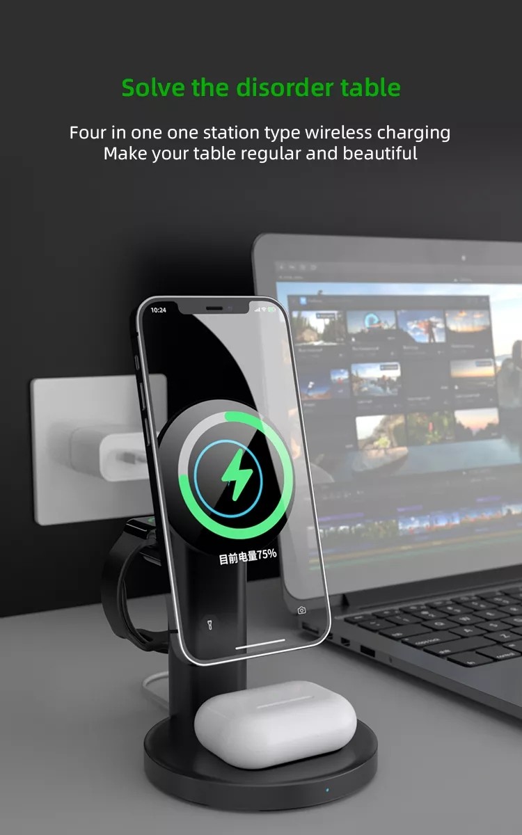 Magnetic 15W ABS Wireless Charging Station For IPhone Airpods Apple Watch