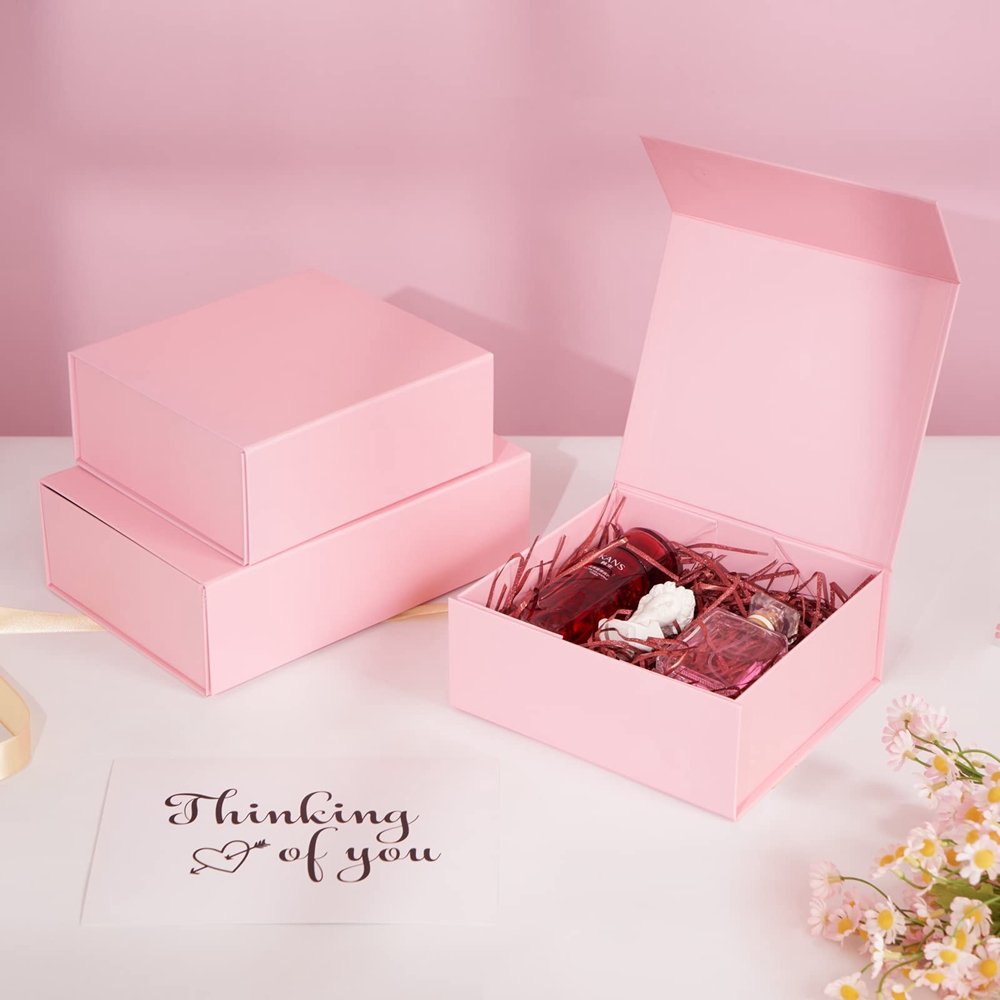 OEM/ODM Luxury Rigid Cardboard Foldable Gift Box Custom Print Pink Paper Magnetic Gift Box