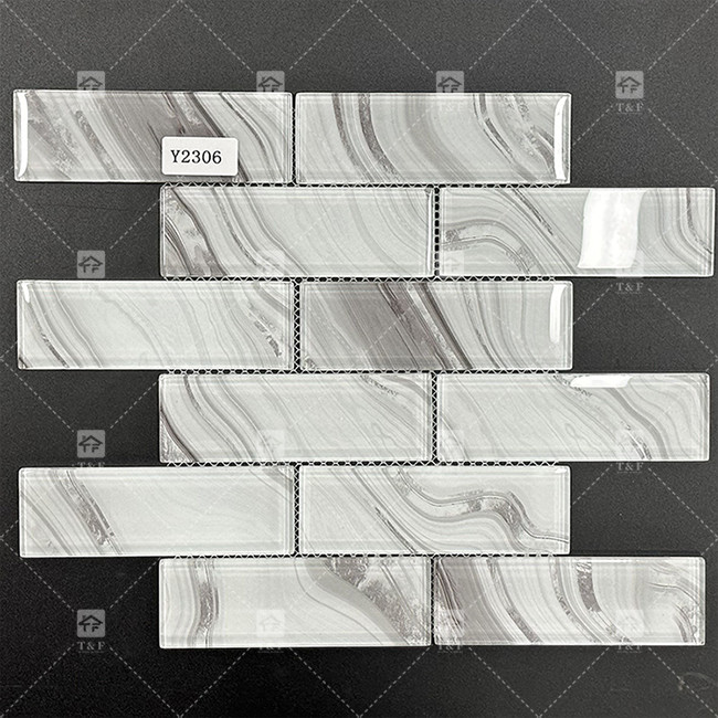 Contemporary Style Rectangular Glass Mosaic Tile For Bathroom AAAA