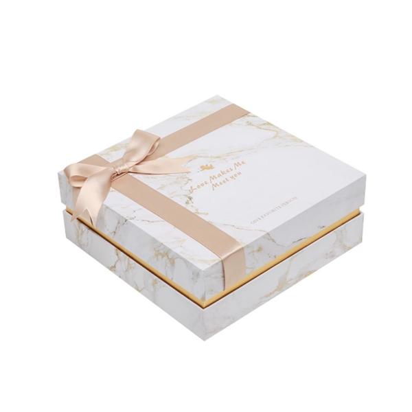 21*21*9cm Marble Texture Rigid Paper Gift Box , Lift Off Lid Box For Wedding
