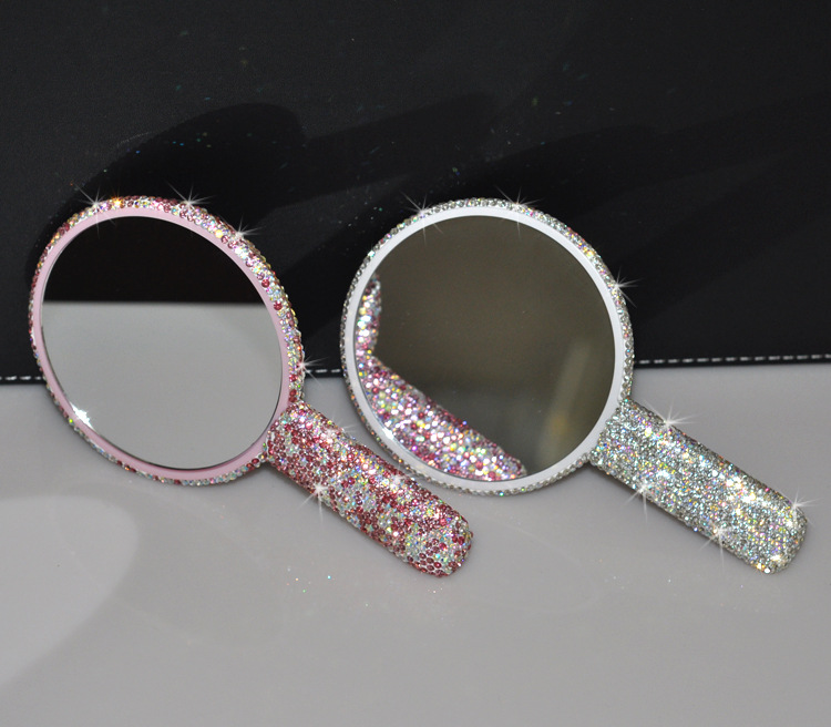 Rhinestone Heart Travel Portable Vanity Mirror Makeup Light Up For Makeup