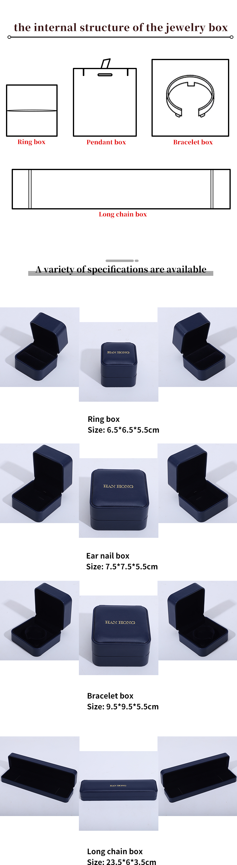 Dark Blue Round Corner PU Leather Jewelry Set Box Upscale Jewelry Packaging Box OEM