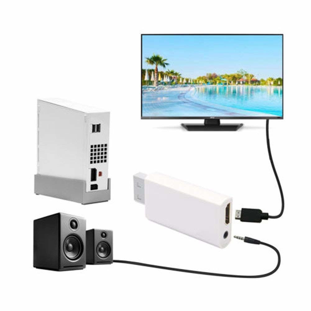 Wii to Converter Adapter with 3ft High Speed Cable Wii2 Adapter Output Video Audio with 3.5mm Jack Audio