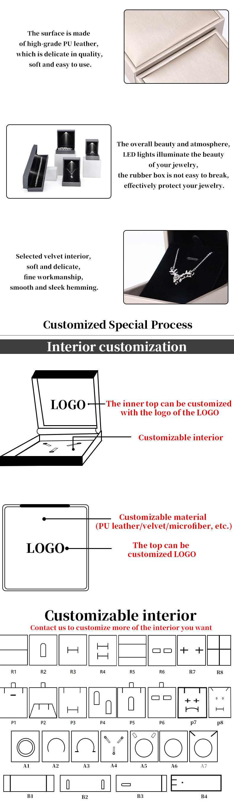 Blue LED Jewelry Box for Luxury Packaging of Earrings Bracelets Necklaces Rings