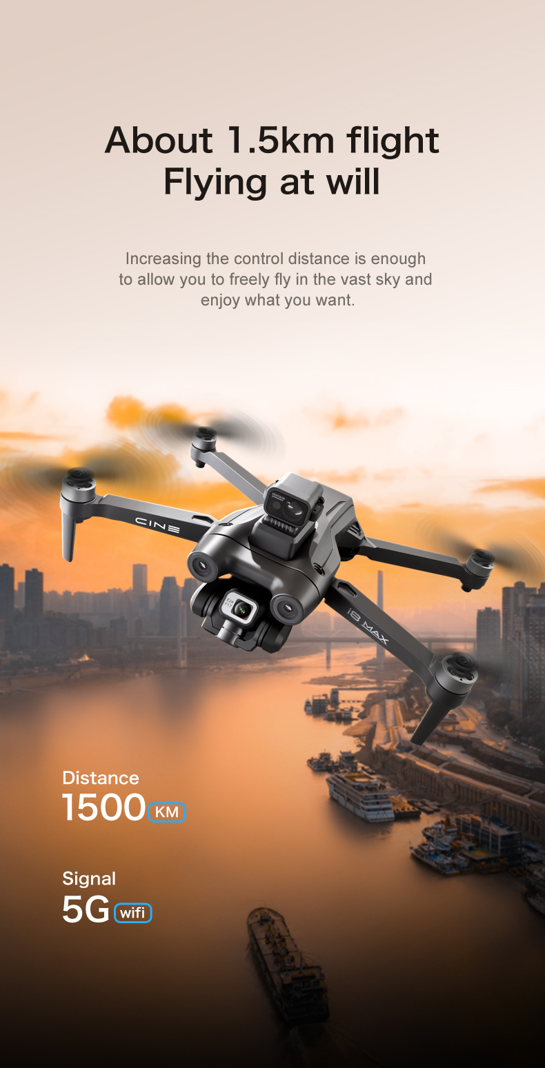 Remote Control I8 Max Drone 25 Minutes Flight Time 1.5km Range Dual Camera GPS and Smart Return for Beginner Drones
