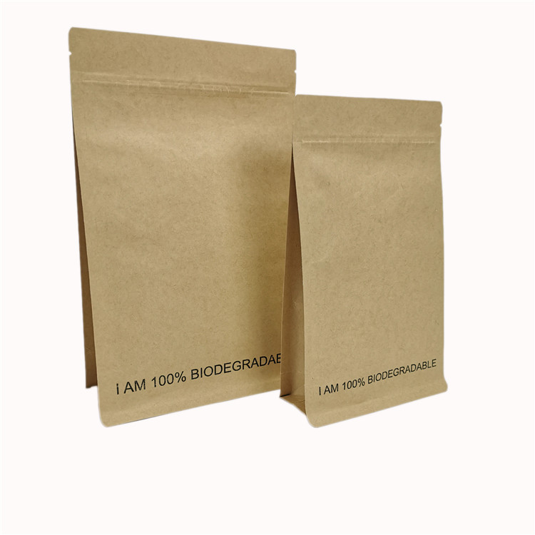 Flat Bottom Snack Biodegradable Kraft Paper Packaging Bags