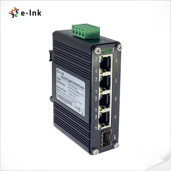 Mini Industrial 10/100/1000M 802.3at PoE 4GE+1SFP Ethernet Switch with 12~48VDC