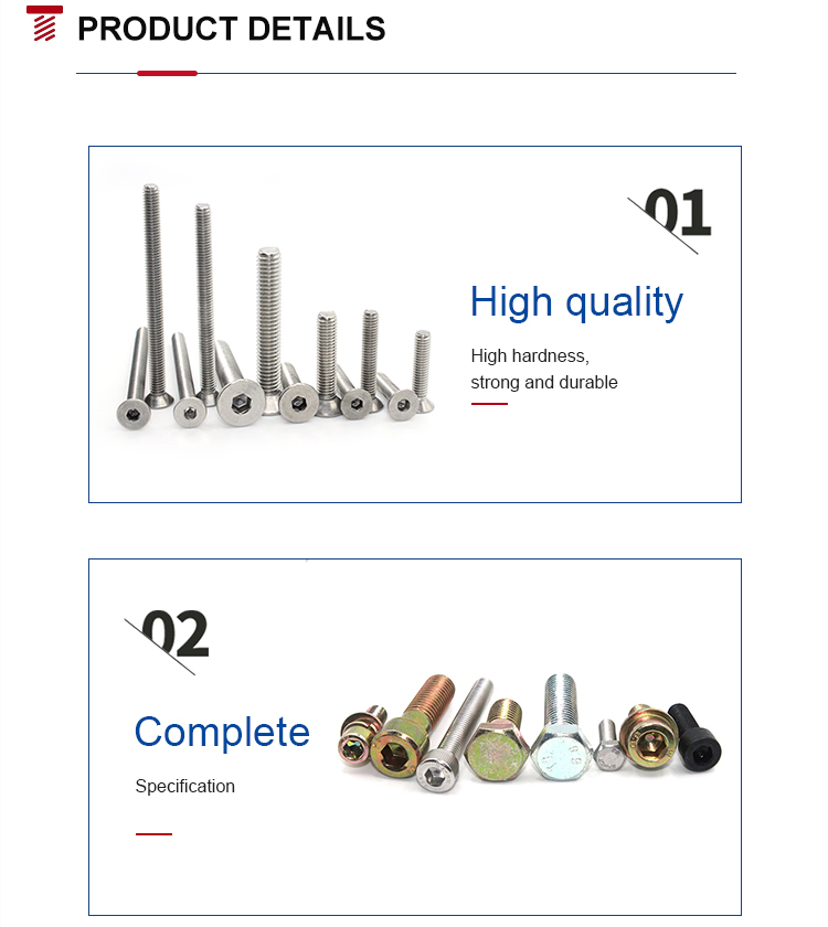 Metric GB Standard M3 M4 M5 M6 M8 304 Stainless Steel Hexagon Hex Socket Flat Head Screws