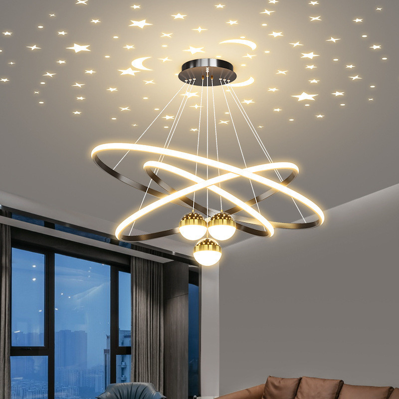Modern Gold Chandelier Round Aluminum Pendant Light Star Ball Projection Durable Living Room Bedroom