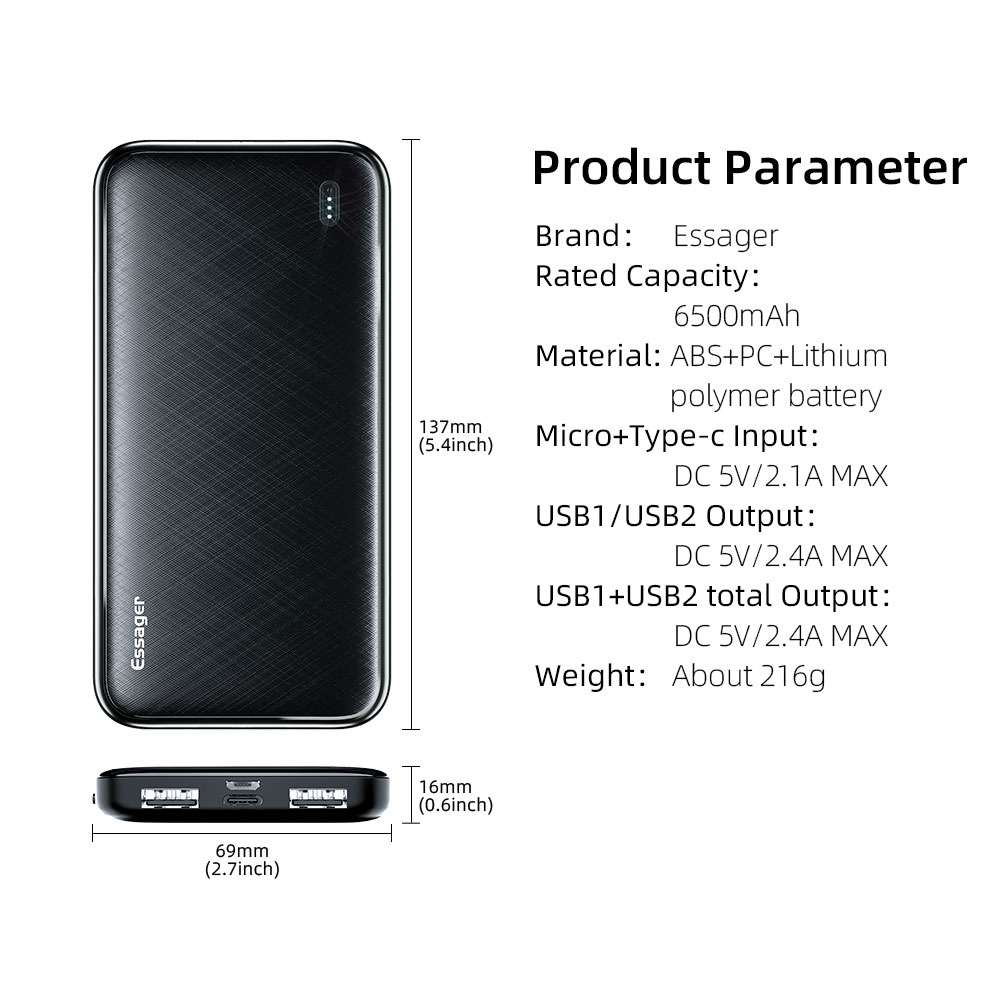 Micro 10000 Mah Power Banks Type C Dual Input Over Discharging For Phones